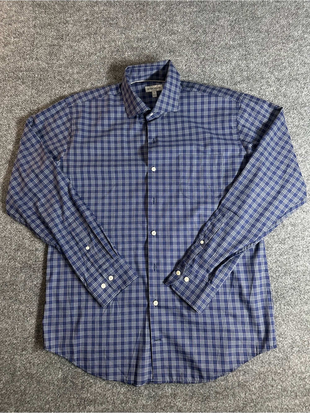 Peter Millar Navy and White Plaid Oxford Shirt
